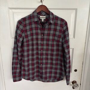 J. Crew Women's Red and Gray Plaid Button-Down Shirt